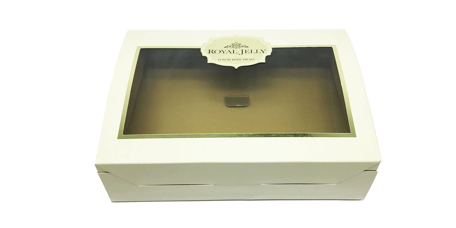product-High quality cosmetic packaging box with clear transparent PVC window with luxury gold foil 